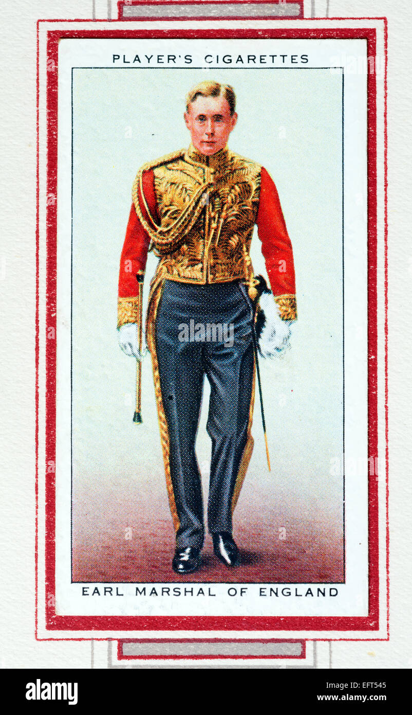 Player`s cigarette card - Earl Marshal of England. Stock Photo